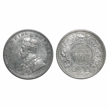 George V, Silver, Rupee, 1922, Bombay Mint, Dot. F. Prid 228. GK 1044. Uncirculated. Rare.