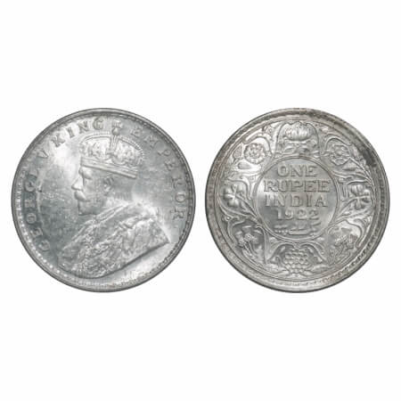 George V, Silver, Rupee, 1922, Bombay Mint, Dot. F. Prid 228. GK 1044. Brilliant Uncircula