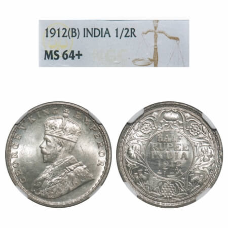 George V, Silver, Half Rupee, 1912, Bombay Mint, Dot, Re-drawn Elephant. F. Prid 336. GK 1
