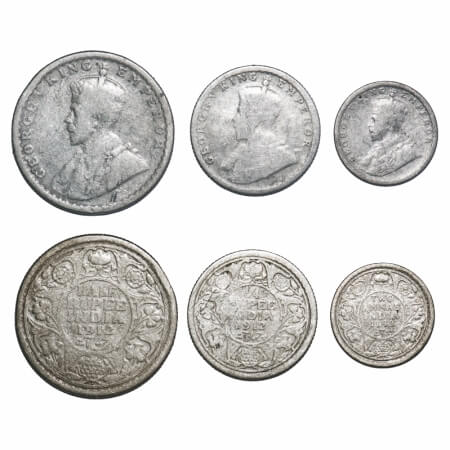 George V, Silver, Half Rupee, 1/4 Rupee & 2 Annas, 1912 (3 coins), Bombay Mint, Dot. F. Pr
