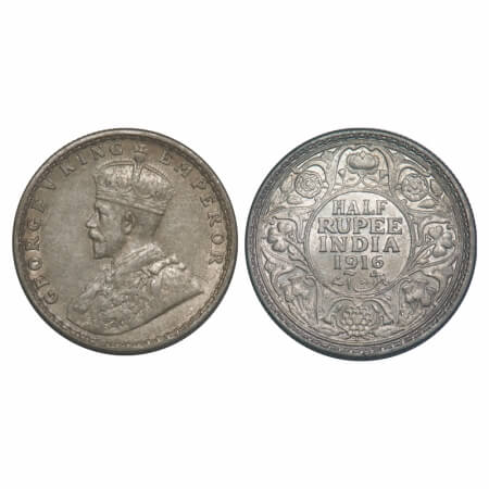 George V, Silver, Half Rupee, 1916, Bombay Mint, Dot. F. Prid 340. GK 1054. Extremely Fine