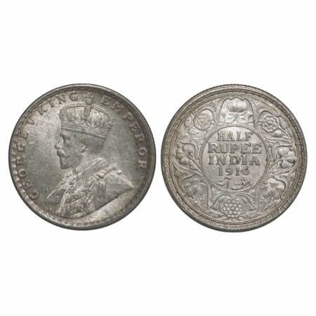 George V, Silver, Half Rupee, 1916, Bombay Mint, Dot. F. Prid 340. GK 1054. Extremely Fine