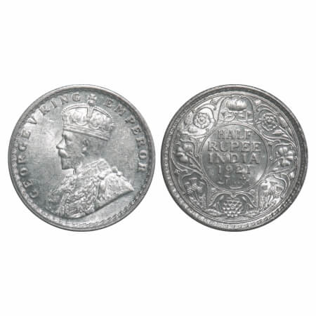 George V, Silver, Half Rupee, 1921, Calcutta Mint, No dot. F. Prid 324. GK 1058. Brilliant