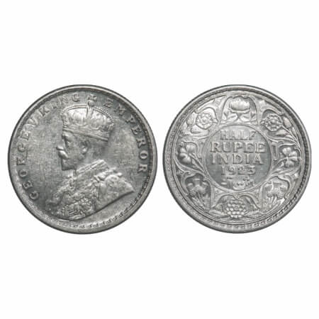 George V, Silver, Half Rupee, 1923, Calcutta Mint, No dot. F. Prid 326. GK 1061. Extremely