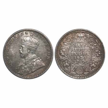 George V, Silver, Half Rupee, 1924, Bombay Mint, Dot. F. Prid 346. GK 1064. Extremely Fine