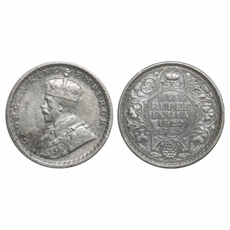 George V, Silver, Half Rupee, 1927, Calcutta Mint, No dot. F. Prid 330. GK 1069. Extremely