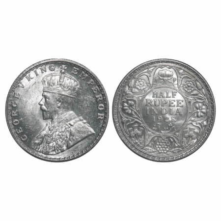 George V, Silver, Half Rupee, 1928, Bombay Mint, Dot. F. Prid 349. GK 1070. Uncirculated. 