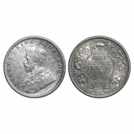 George V, Silver, Half Rupee, 1930, Calcutta Mint, No dot. F. Prid 332. GK 1072. Extremely