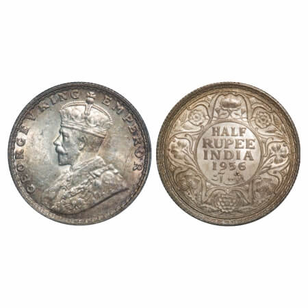 George V, Silver, Half Rupee, 1936, Bombay Mint, Dot. F. Prid 350. GK 1076. Uncirculated, 