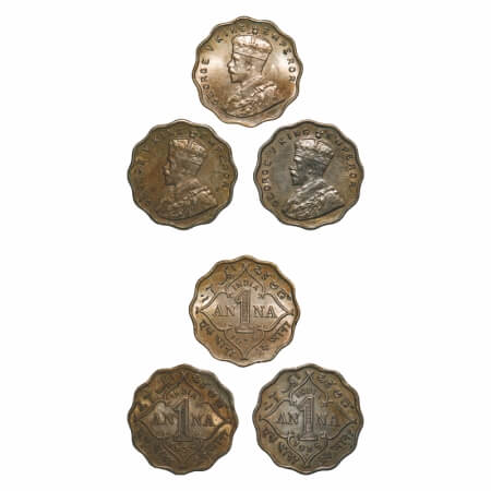 George V, Copper-Nickel, 1 Anna, (3 coins), 1936, Bombay Mint, Dot, 1 & 2) Small dot, 3) B