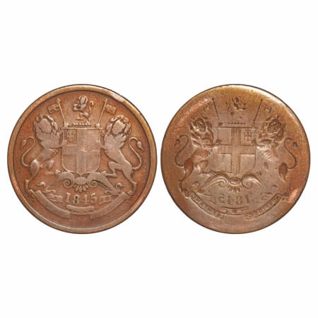 Victoria Queen, Copper, Half Anna, 1845, Error, Obv Lakhi. Very Fine+. Very Rare.