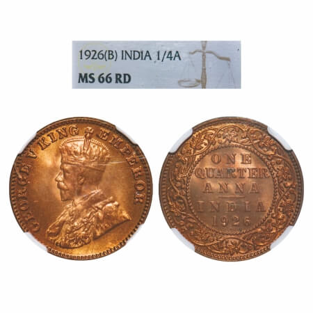 George V, Bronze, Quarter Anna, 1926, Bombay Mint, Dot. F. Prid 679. GK 1183. NGC Slabbed 