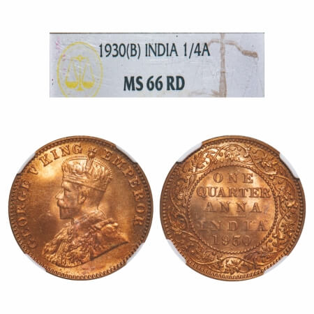 George V, Bronze, Quarter Anna, 1930, Bombay Mint, Dot. F. Prid 671. GK 1190. NGC Slabbed 
