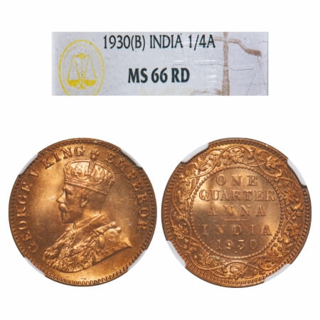 George V, Bronze, Quarter Anna, 1930, Bombay Mint, Dot, Small year numerals with more spac