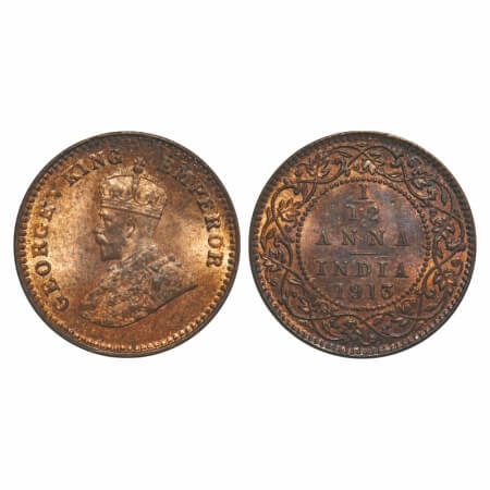George V, Bronze, 1/12 Anna, 1913, Calcutta Mint, No dot. F. Prid. GK 1224. Brilliant Unci
