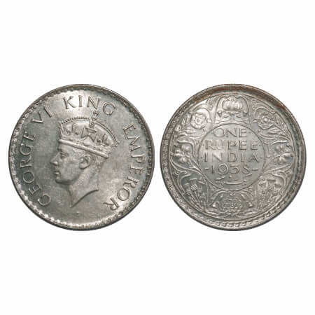 George VI, Silver, Rupee, 1938, Bombay Mint, A/I, Dot, Milled edge. F. Prid 234. GK 1255. 