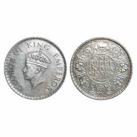 George VI, Silver, Rupee, 1939, Bombay Mint, A/I, Dot, Milled edge. F. Prid 235. GK 1256. 