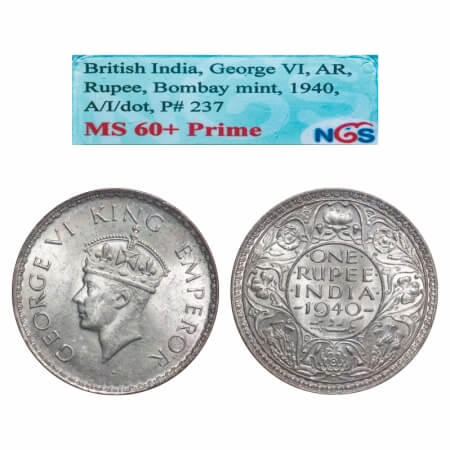 George VI, Half Silver, Rupee, 1940, Bombay Mint, A(a)/I, Dot, Security edge, Rev border t
