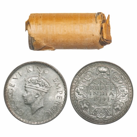 George VI, Half Silver, Rupee, (Roll of 20 coins), 1941, Bombay Mint, A(a)/I, Dot, Securit