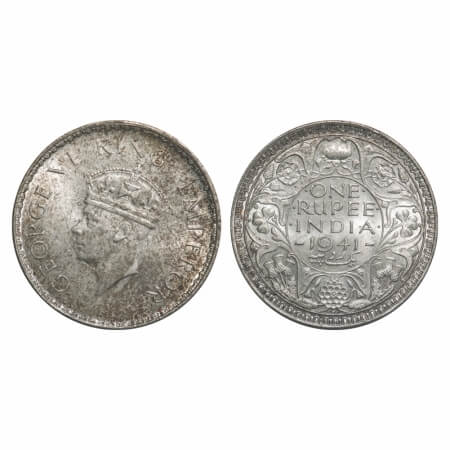 George VI, Half Silver, Rupee, 1941, Bombay Mint, A(a)/I, Dot, Security edge, Rev border t