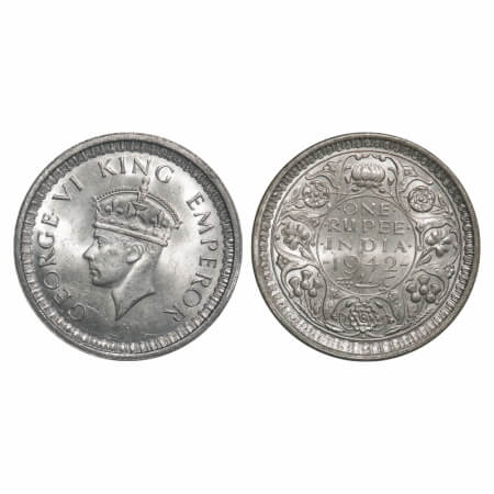 George VI, Half Silver, Rupee, 1942, Bombay Mint, B/II, Diamond, Security edge. F. Prid. 2