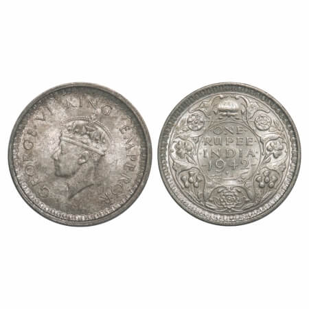 George VI, Half Silver, Rupee, 1942, Bombay Mint, B(a)/II, Diamond, Security edge. F. Prid