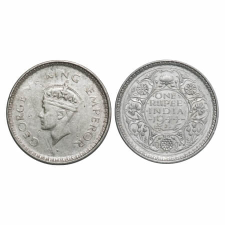 George VI, Half Silver, Rupee, 1944, Bombay Mint, C/III, Diamond, Security edge. F. Prid 2