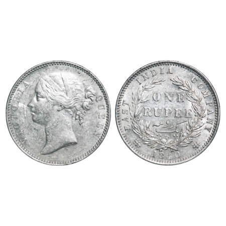 Victoria Queen, Silver, Rupee, 1840, DL, Madras Mint, W.W.B. (dot after B), Wreath with 28