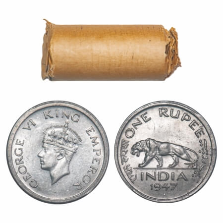 George VI, Nickel, Rupee, (Roll of 20 coins), 1947, Bombay Mint, E/IV, Diamond, Security e