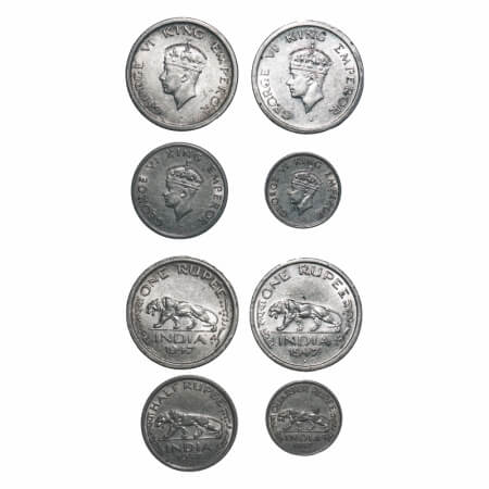 George VI, Nickel, (4 coins), 1) Rupee, 1947, Bombay Mint, E/IV, Diamond, Security edge, 2
