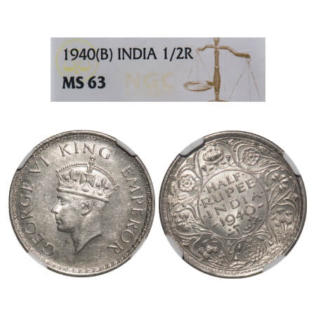 George VI, Half Silver, Half Rupee, 1940, Bombay Mint, A(a)/I, Dot, Head Type II, Milled e