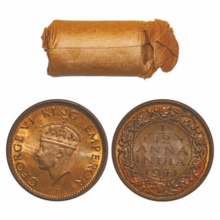 George VI, Bronze, 1/12 Anna, (Roll of 24 coins), 1941, Bombay Mint, Dot, Head Type II. Si