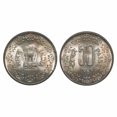 50 Paise, 1989, Cu-Ni, Calcutta Mint. Uncirculated. Scarce.
