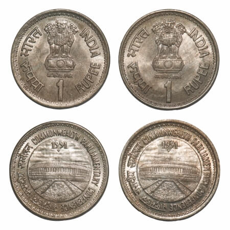 1 Rupees, (2 Coins), 1991, Cu-Ni, Commenwealth Parlamentory Conference, Bombay mint, 1) fl