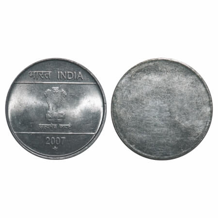 2 Rupees, 2007, FSS, Nritya Mudra, Hyderabad Mint, Error: Uniface. Uncirculated, Scarce.