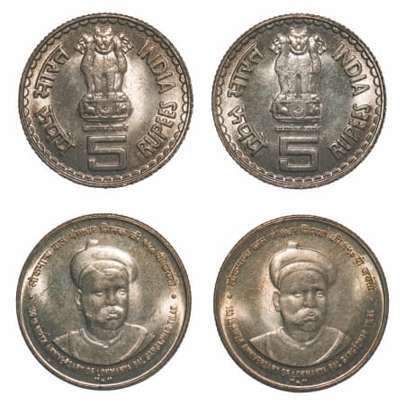 5 Rupese, (2 Coins), 2007, Cu-Ni, 150th Birth Anniversary of Lokmanya Bal Gangadhar Tilak,