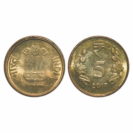 5 Rupees, 2017, Br-Ni, Obv: (lion) 1 Rupee die struck on 5 Rupees, Calcutta Mint. Uncircul