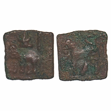 Sangam Age, Ancient Chola, Copper Unit, 0.66g,11.42x11.50mm, Obv: Elephant standing walkin