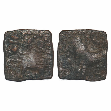 Sangam Age, Ancient Chola, Copper Unit, 1.19g,13.66x13.23mm, Obv: Elephant walking to left