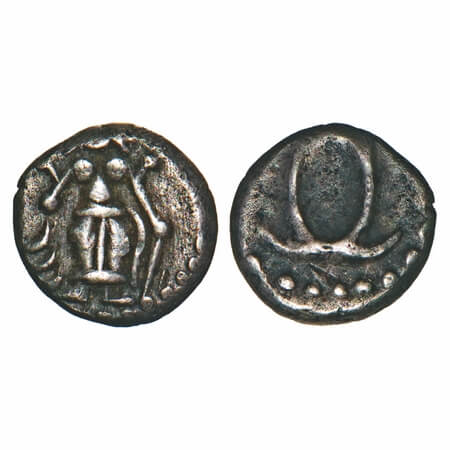 Madras Presidency, Silver Fanam, 0.94g, (1764-1807 Third issue), Obv: A single standing di