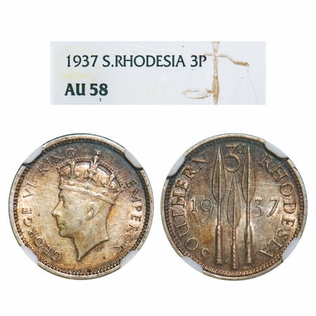 Southern Rhodesia, Silver (0.9250 silver), 3 Pence, 1937, George VI, Obv: Crowned head to 