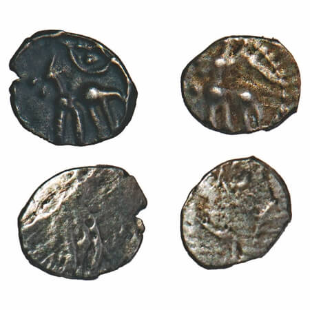 Vijaynagar, Silver Tara, (2 Coins), 0.09(2), 1) Obv: Bull with dot in front, crescent abov