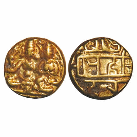 Vijayanagar Empire, Hari Hara II (1377-1404 AD), Gold 1/2 Pagoda, 1.68g, 8.97x9.11mm, Obv: