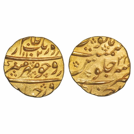 Aurangzeb (AH 1068-1118, 1658-1707 AD), Gold Mohur, 10.80g, Ahmadnagar Mint at bottom, AH 