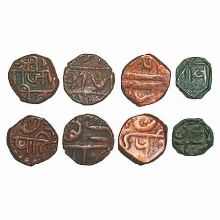 Maratha Confederacy, Copper Shivrai Paisa (4 Coins), all different types. Very Fine, Scarc