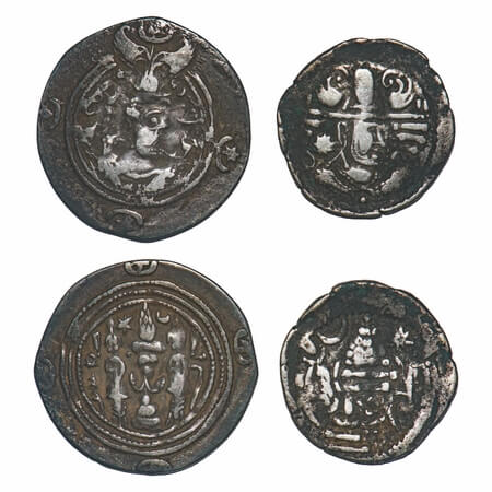 Sassanian Empire (c. 300-500 Cent. AD), Silver Drachma (2 coins), 3.93g, 28.45x27.62mm & 3