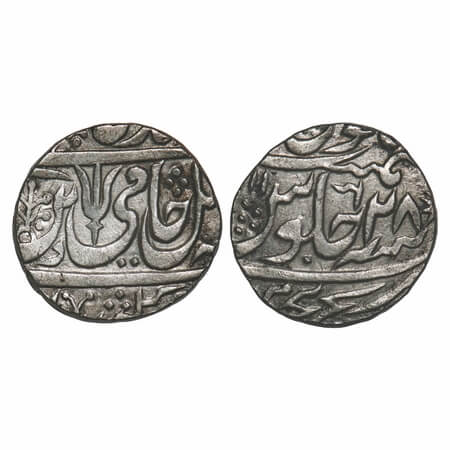 Maratha Confederacy, Silver Rupee, 10.95g, Kunch Hijri Mint, INO Shah Alam II, 28 RY, with