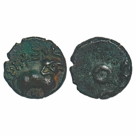 Satavahanas, Siri Satakarni, 4.19g, 17.50x17.74mm, Potin 'Elephant' type, Obv: Elephant st