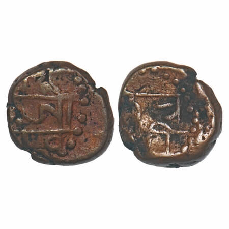 Marathas of Tanjore, Copper Shivrai/Kasu, 3.39g, Obv: Nagari legend 'Sri raja shiv, Rev: C
