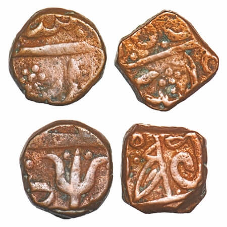 Nagpur Bhonsla Rajas, Copper Paisa (2 Coins), 15.91 & 16.66g, Raghuji III (AH 1233-1270/18